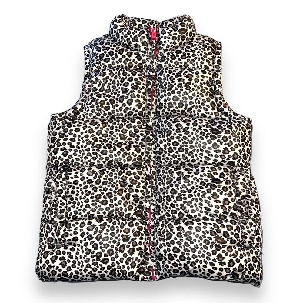 One Step Up Girls Puffer Vest Jacket Leopard Print Fleece Lined Sleeveles Medium